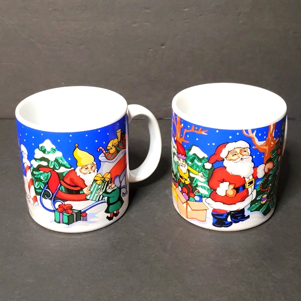Vintage Pair of Sakura Christmas Mugs by Artist Sue Zipkin